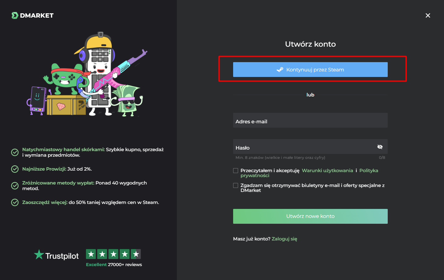 dmarket rejestracja steam