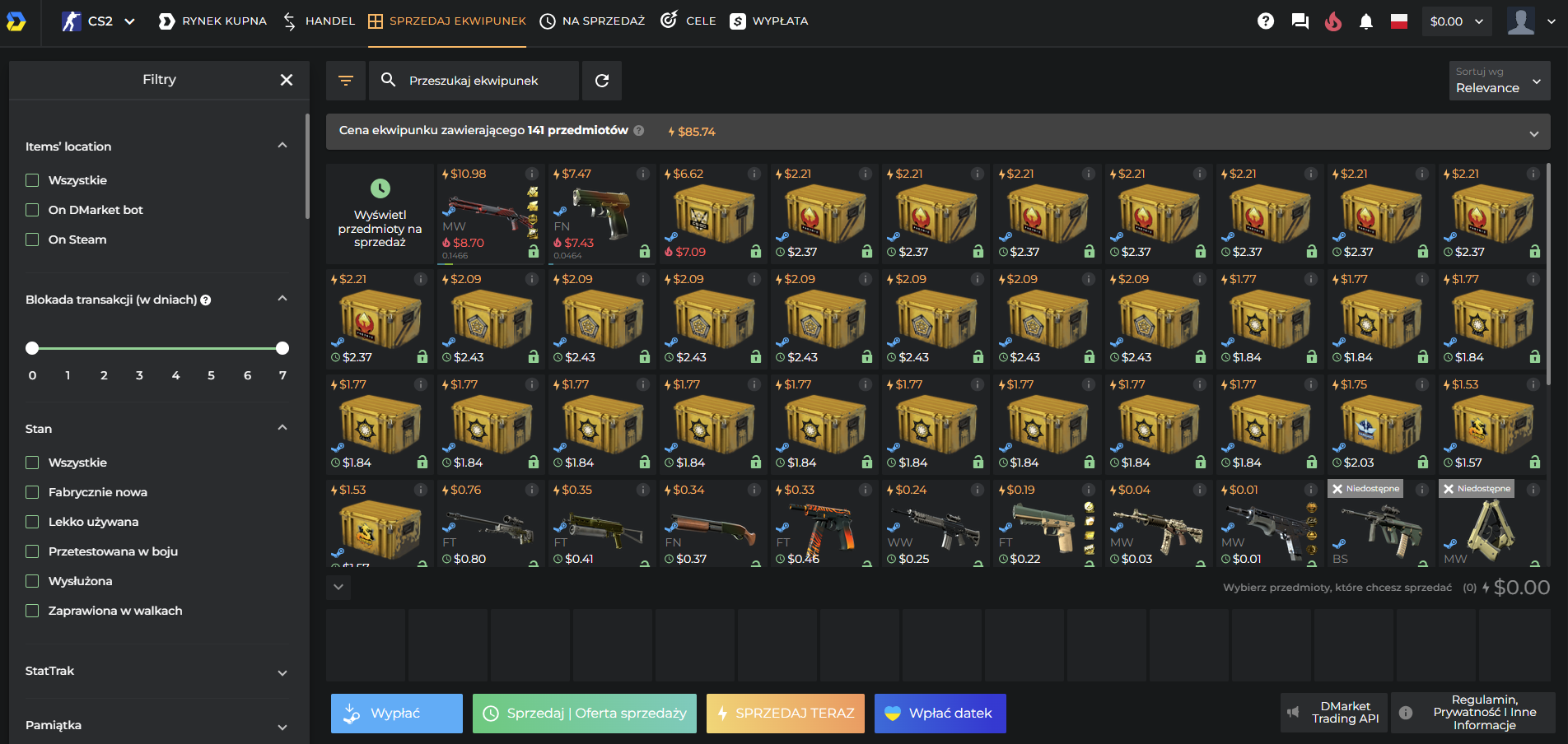 dmarket sprzedaz skinow